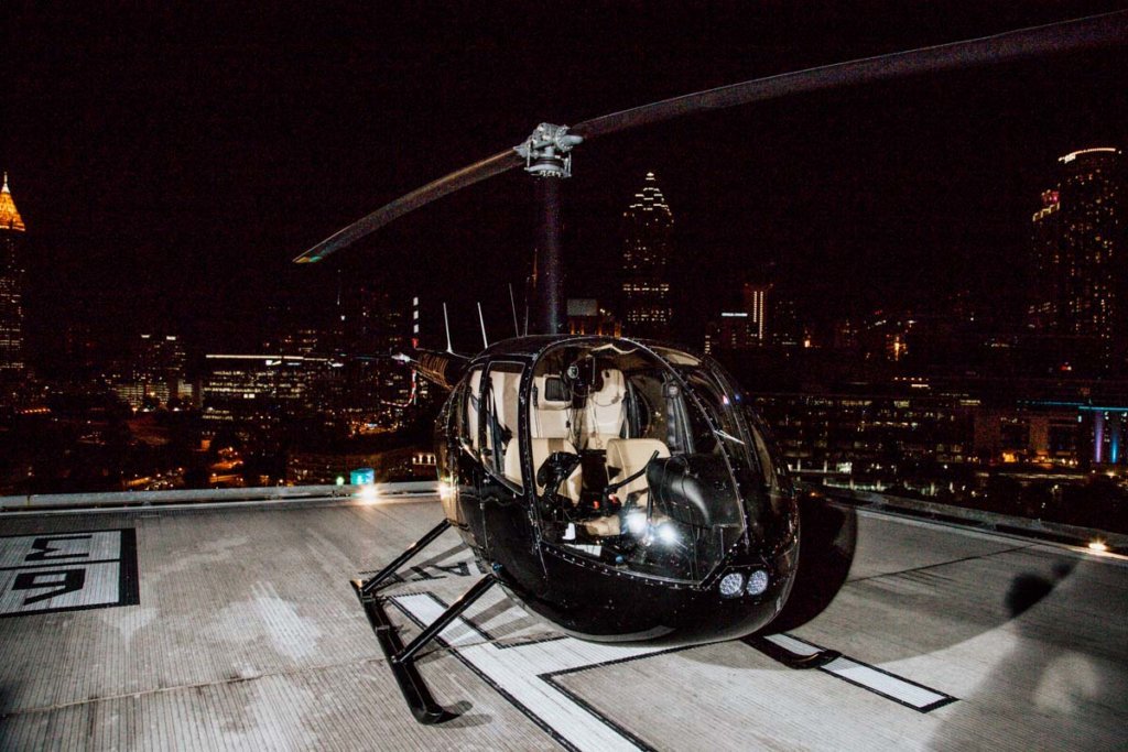 Helicopter Wedding Exit, Skyline Atlanta Wedding View, Brittany & Christopher's Wedding | Ventanas – Atlanta, GA
