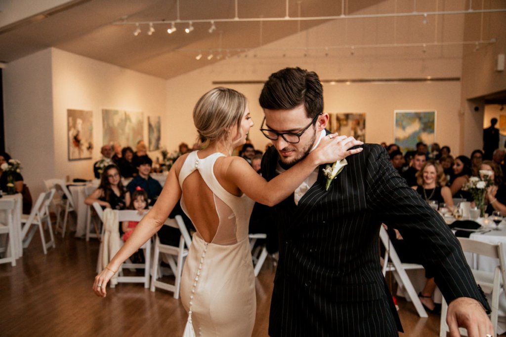 Bride and groom dancing