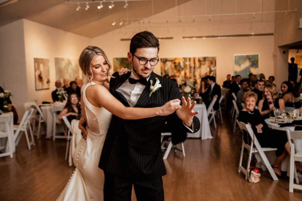 Bride and groom dancing