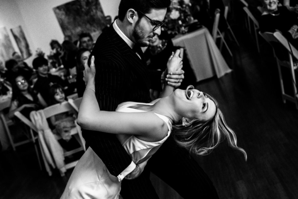 Bride and groom dancing