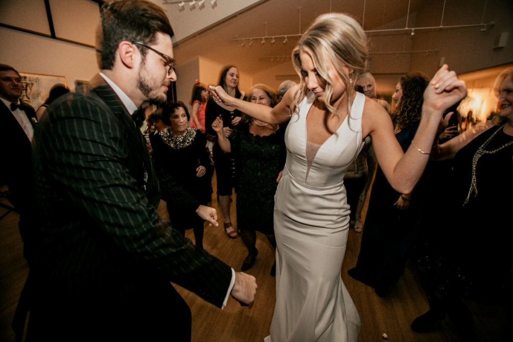 Bride and groom dancing