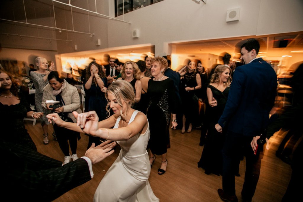 Bride and groom dancing