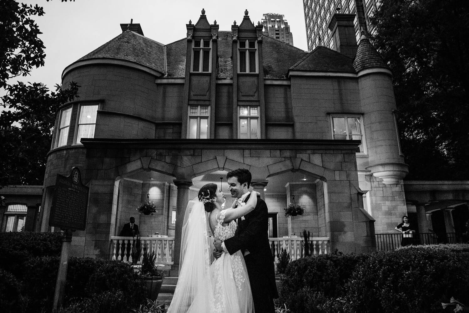Wedding Atlanta GA wedding couple infront at the the wimbish house