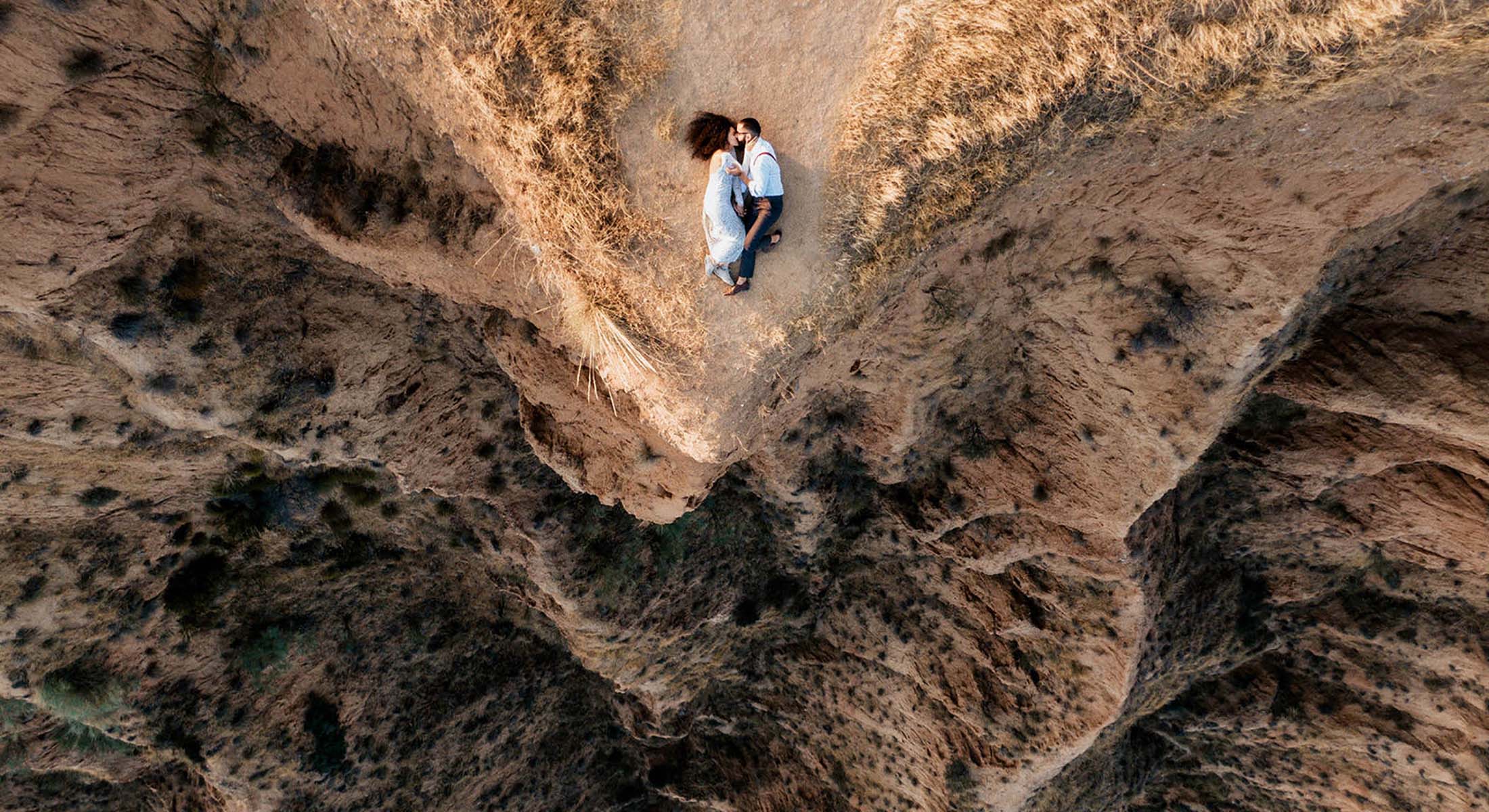 Aerial drone bride and groom