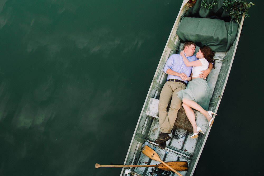 Couple session on a boat at a high angle