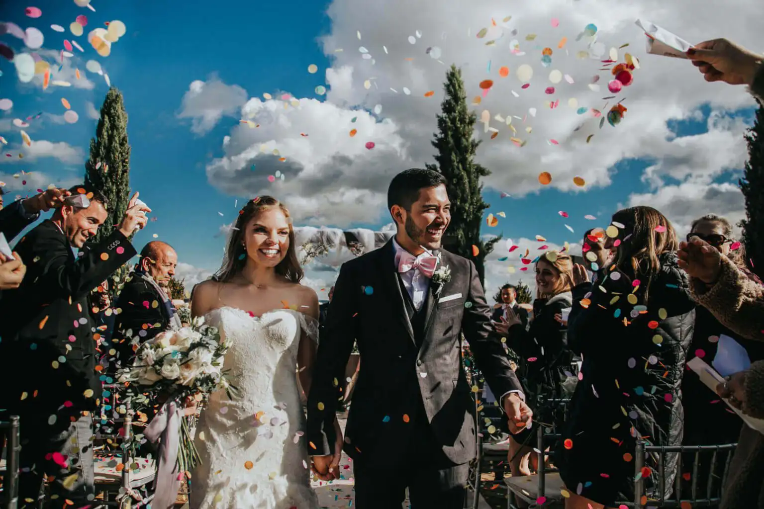 Wedding exit with flowers