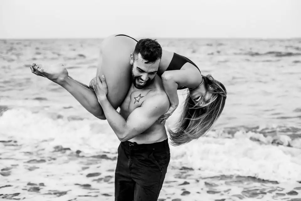 happy couple at the beach