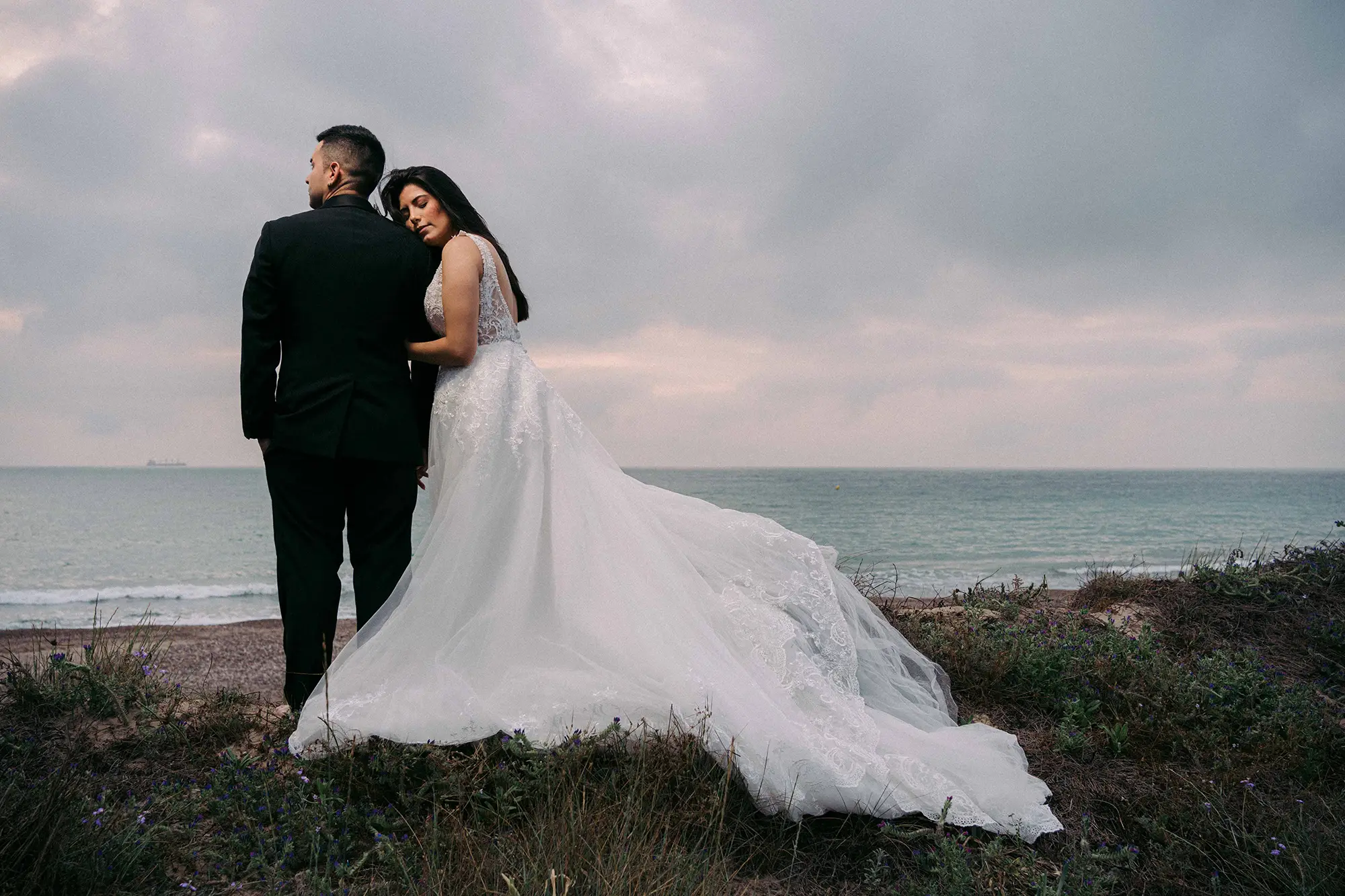 wedding couple portrait at the beach