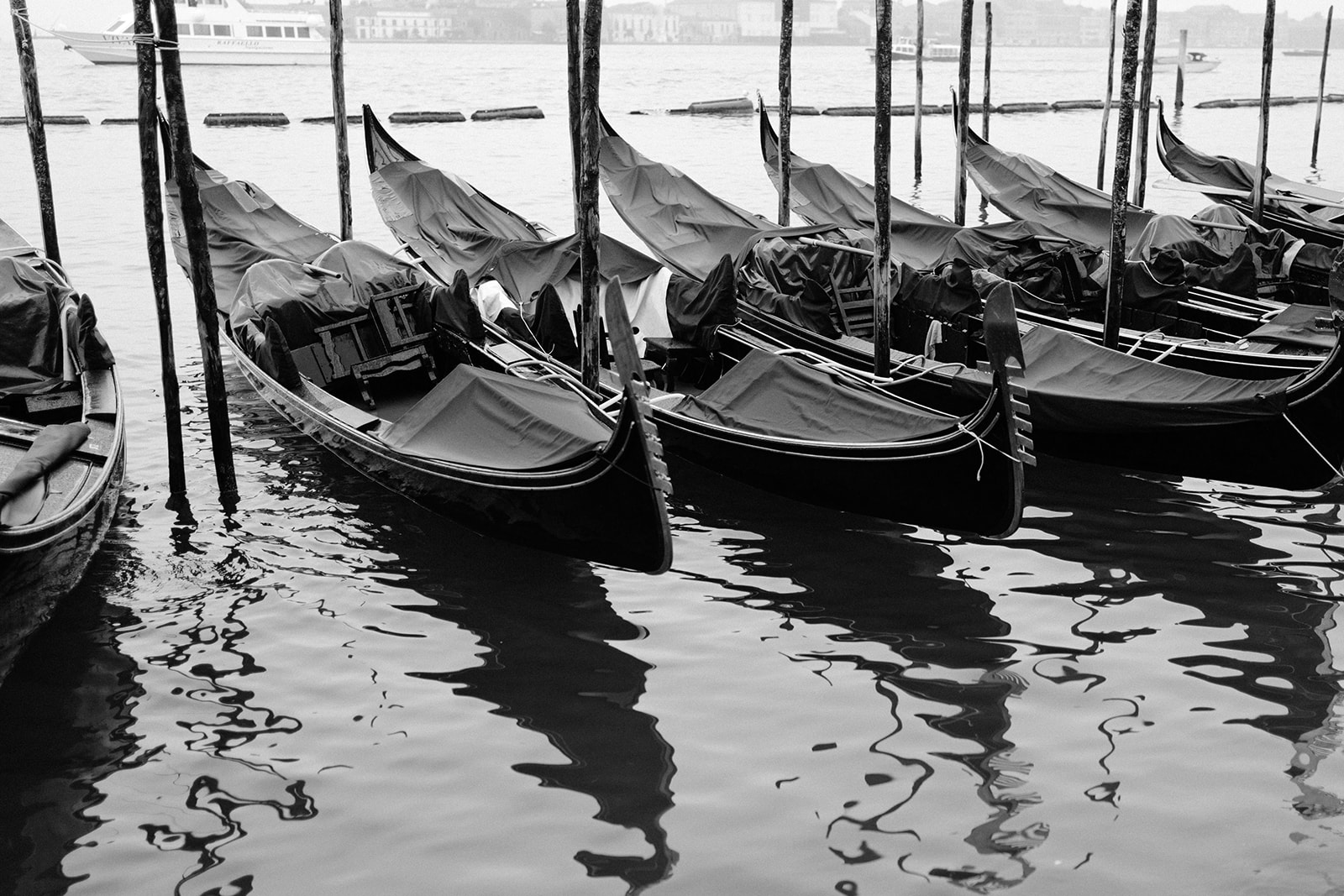 Gondolas Venice BW