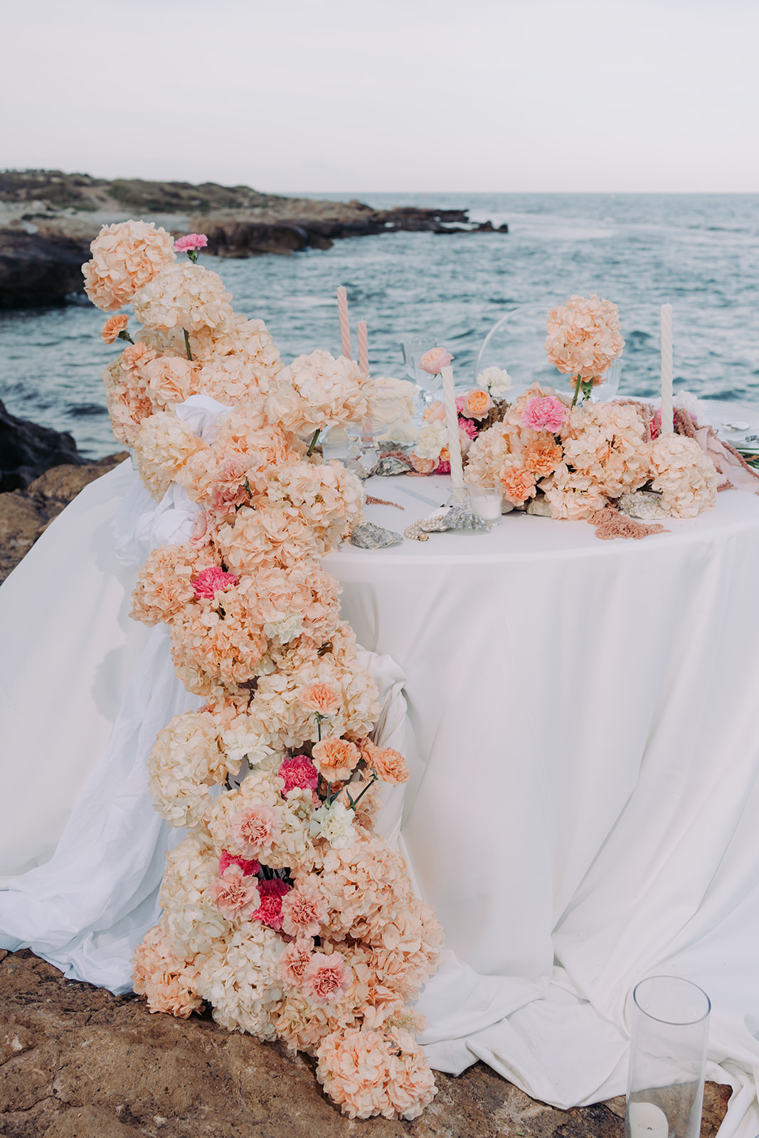 Mediterranean wedding floral design by the sea